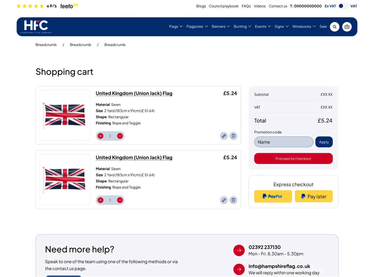 Cart page